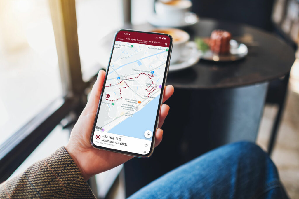 TransLoc app shown on a phone